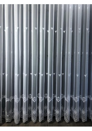 Tül Perde Grek Zemin Sedef Sim Işlemeli B14803 Ekru