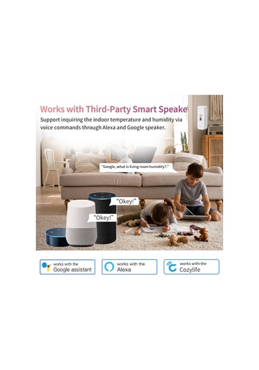 Dofolink Akıllı Wifi Sıcaklık Nem Ölçer - Düşük/yüksek Sıcaklık Uyarısı, C/ F Değiştirme, Mobil Uygulama Ve Alexa/google Assistant İle Uyumlu