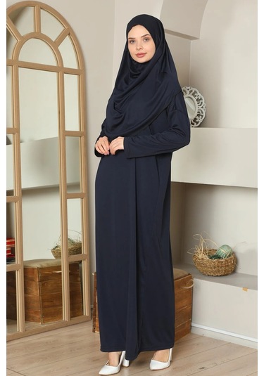 Tek Parça Namaz Elbisesi Lacivert-20999 Gül Kurusu