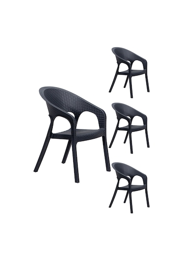 4 Adet Garden Antrasit Sandalye Balkon Bahçe Teras Antrasit