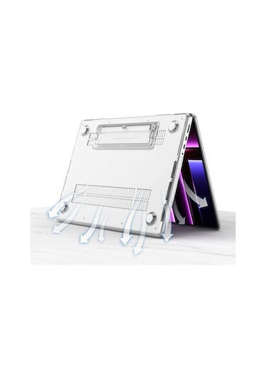 Macbook Air 13.6" M2-m3 Çip 2022/2024 A2681 A3113 Uyumlu Standlı Şeffaf İz Bırakmayan Koruyucu Kapak Şeffaf