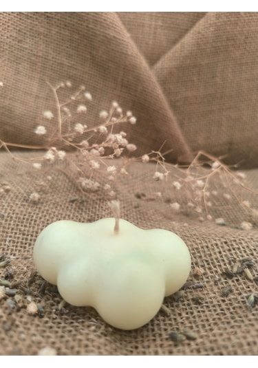 Bulut Desenli Dekoratif Mum, Tek Renk Ekru