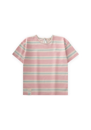 Cigit Çizgili Kız T-shırt 2-10 Yaş Pembe Mavi Çizgili Pembe Mavi Çizgili
