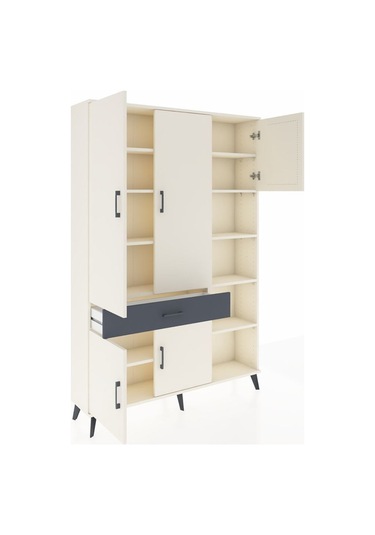 Arges Dolap 10 Raflı Tek Çekmeceli 5 Kapaklı 132x30x195 Aytaşı-aytaşı/antrasit Aytası/antrasıt