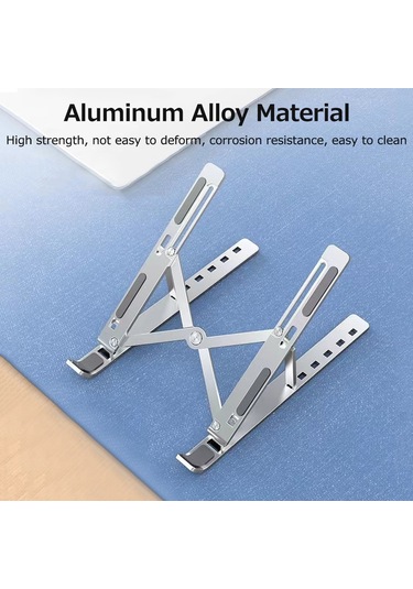 Yuntech01 Alüminyum Alloy Notebook Tutucu, 6 Seviye Yükseklik Ayarlı, Soğutucu Fonksiyonlu, Taşınabilir Katlanabilir Bilgisayarüstü Yükseltici Gümüş