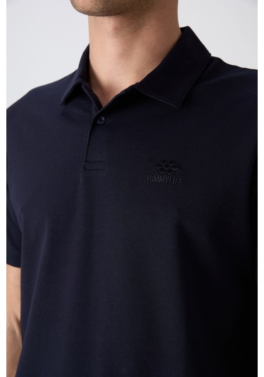 Tommy Life Lacivert Pamuklu Kalın Yumuşak Dokulu Standart Fit Basic Polo Yaka Erkek T-shirt - 88348 001