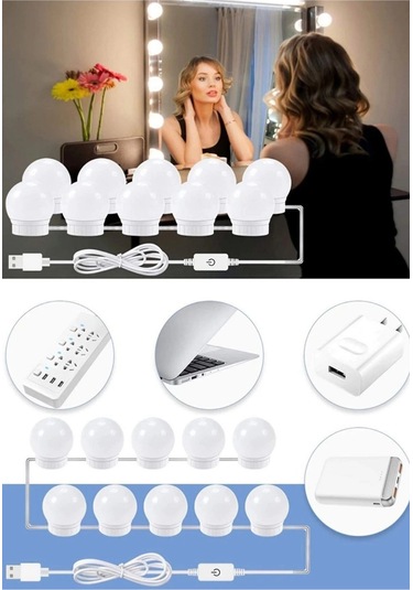 10 Lu Makyaj Masası Banyo Aynası Giyim Odası Aydınlatma Hollywood Tarzı Nostaljik Led Lamba 3 Mod