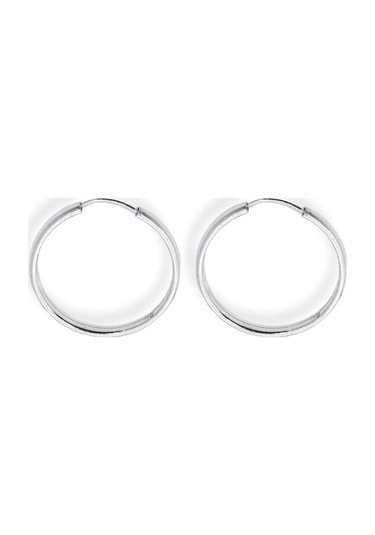 Oya Silver Oval Hatlı Yuvarlak Gümüş Halka Küpe 2.5x2.5cm - 3mm Kalınlık 925 Ayar