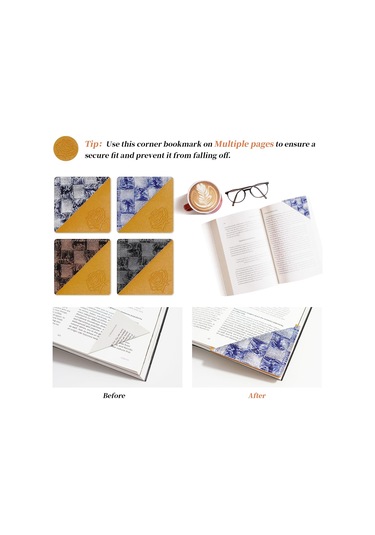 Deri Ayraçlar, Okuma Severler İçin 4 Parça Köşe Sayfa Ayraçları,