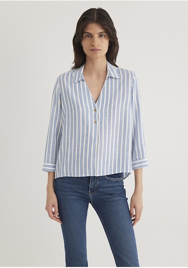 Mavi - Indigo Çizgili Bluz 122400-83979 İndigo