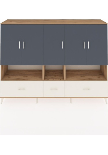 Hyperion Dolap 12 Raflı 3 Çekmeceli 5 Kapaklı 220x44x163 Çam-antr Çam-antrasit/aytaşı