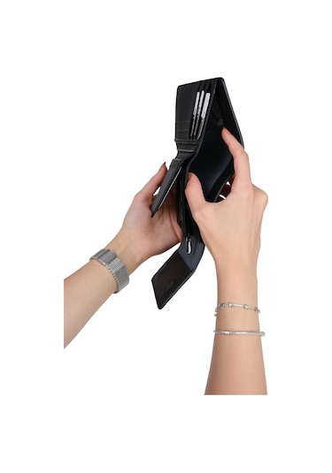 Mft Leather Hakiki Deri Kadın Cüzdan Swiss 9966 Flother Siyah