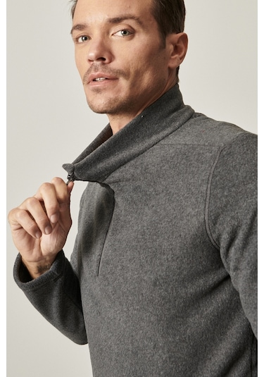 AC&Co / Altınyıldız Classics Anti-Pilling Tüylenme Yapmayan Bato Yaka Erkek Polar Sweatshirt Antrasit Melanj AC&Co / Altınyıldız Classics Anti-Pilling Tüylenme Yapmayan Bato Yaka Erkek Polar Sweatshirt Antrasit Melanj