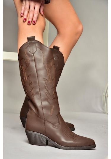 Fox Shoes T404401209 Kahverengi Kovboy Model Kadın Çizme Kahverengi-suni Deri Kahverengi