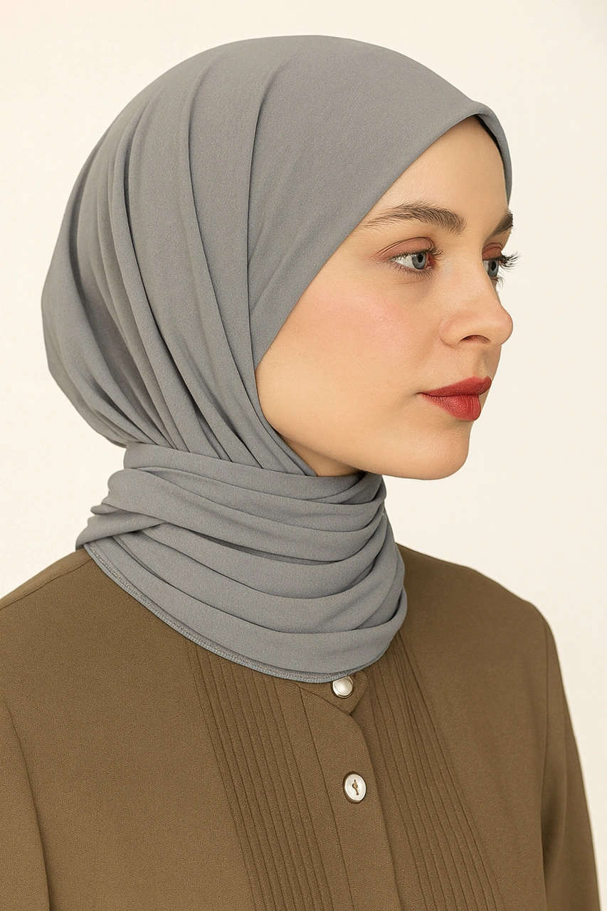 Mim Eşarp Pratik Çıtçıtlı Şal Açık Gri