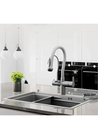 Su Arıtma Çıkışlı Ithal  Akıllı Eviye Seti Gri