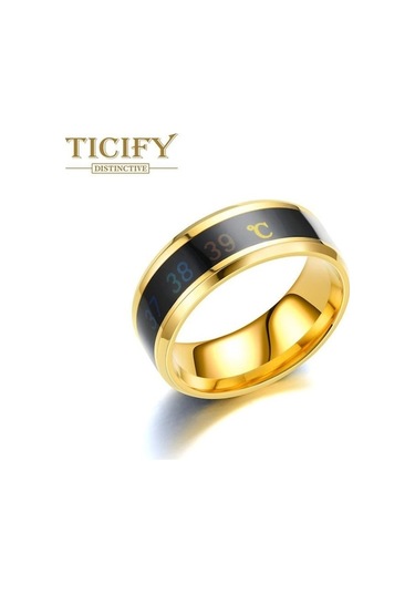 Novahub Altın Paslanmaz Çelik Sıcaklık Halkası Vücut Sıcaklığı Akıllı Sıcaklık Algılama Titanyum Çelik Çift Yüzük Altın - 13 Altın