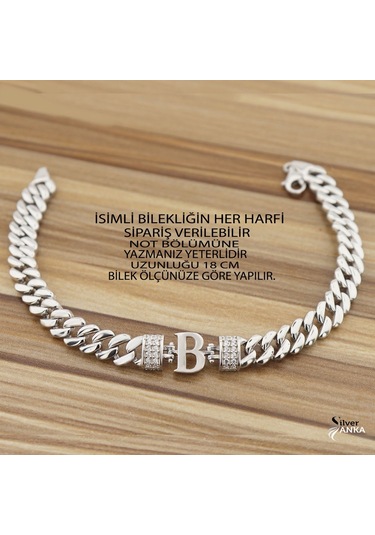 925 Ayar Gümüş B Harfi Gurmet Bileklik
