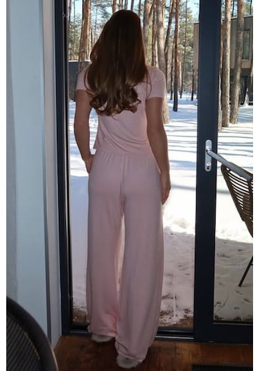 Pembe Geniş Paça Barrel Fit Eşofman Altı Mg2646 Pembe
