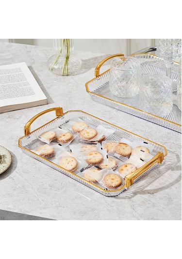 Springsun Altın Kaplama Versatil Tepsisi - Meyve, Çay, Pastane Ve Kek Servisi İçin, 31x21x4.8 Cm Küçük Boy, Kaliteli Ve Luxurious Tasarım