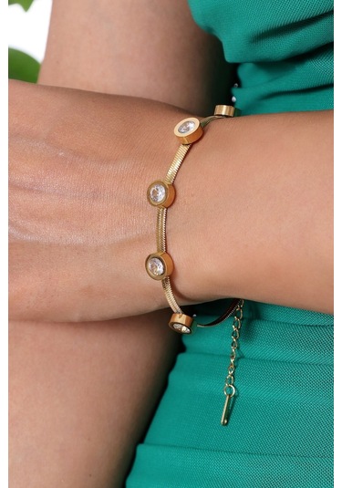 Bhs Life Kadın Zirkon Taşlı Yassı Zincir Bileklik Çok Renkli