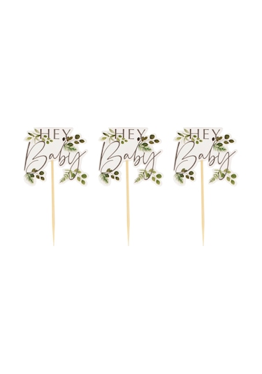 Ginger Ray - Hey Baby Botanical Cupcake Toppers - Hey Baby Botanik Cupcake Süsleri