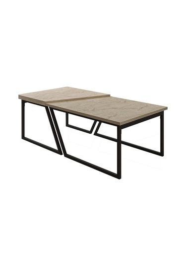 Verona İkili Orta Sehpa Modern Tasarım Metal Ayaklı Sehpa Seti Traverten