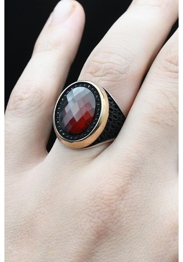 Kırmızı Zirkon Taşlı 925 Ayar Gümüş Erkek Yüzüğü 902440 Gümüş