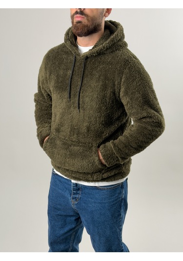 Erkek Haki Peluş Polar Sweatshirt Coc2570 Haki