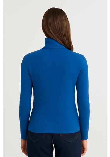 Kadın Tam Boğazlı Yumuşak Dokulu Kazak Saks