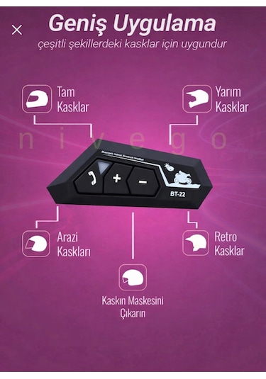 Nivego Bt22 Motorsiklet Kask Kulaklığı İnterkom İntercom Bluetooth 5.0