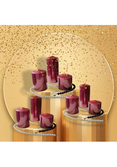 Denic 3 lü Mum Seti  Metalik Kırmızı Blok Mum  Konik Silindir Mum   Baton Mum