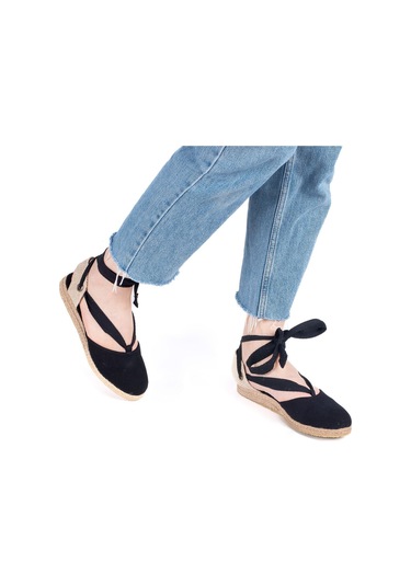 Star Tombis Gerçek Elişi Ipli Düz Topuk Keten Espadril Handmade Siyah
