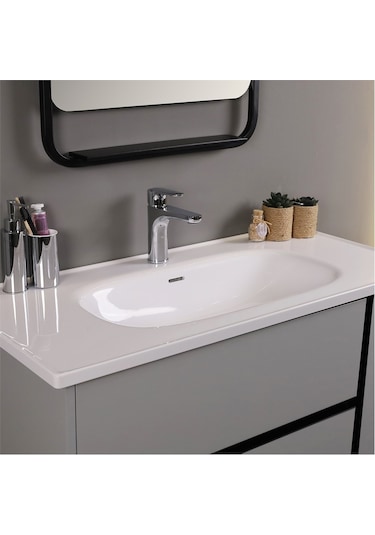 Kobos Linear 100 Cm Banyo Dolabı Seti Light Grey Gri