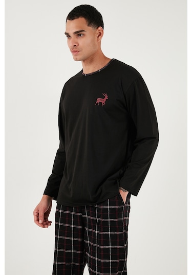 Buratti Pamuklu Regular Fit Bisiklet Yaka Ekoseli Erkek Pijama Takımı 6574001 Siyah