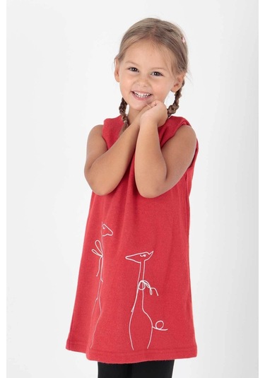 Ahenk Kids Kız Zürafa Baskılı Elbise Ak520567 Kırmızı