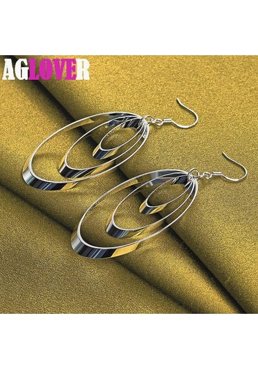 925 Ayar Gümüş Üç Yuvarlak Daire Damla Küpe Charm Takı