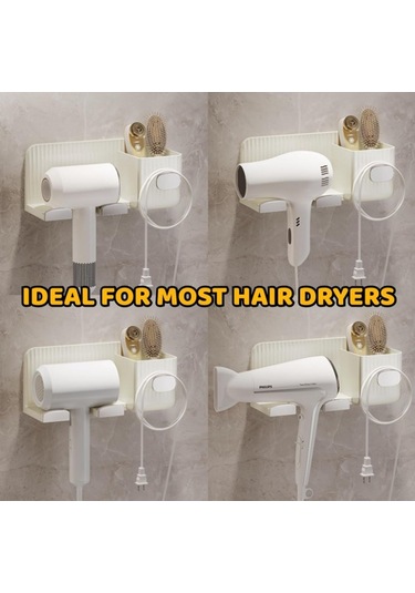 Minimalizm Duvara Monte Saç Kurutma Makinesi Tutucu Beyaz