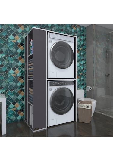 Kenzlife Çamaşır-Kurutma Makinesi Dolabı Demyan Gri 180*090*60 Banyo Kapaksız Arkalıksız Çok Renkli