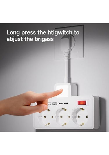 Honeybeeshop Siyah 8li Set Ab Güç Panosu 3 Renk Ayarlanabilir Gece Lambası 3 Ac Soket 3 Usb 2 Tip-c Duvar Şarj İstasyonu Ev Ofis Seyahat İçin