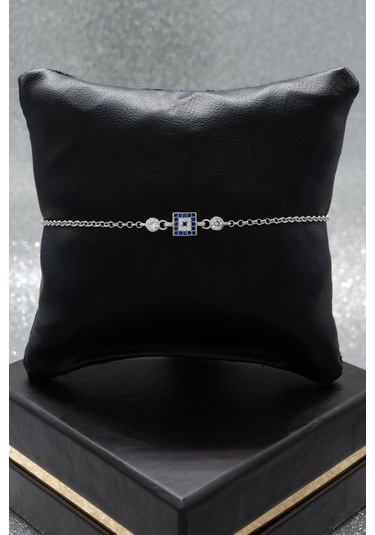 Nazar Kare Temalı 925 Ayar Gümüş Kadın Ayarlanabilir Bileklik - Gümüş