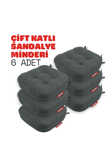 Xpermate 6'lı Çift Kat Sandalye Minderi 42x42x8 Antrasit