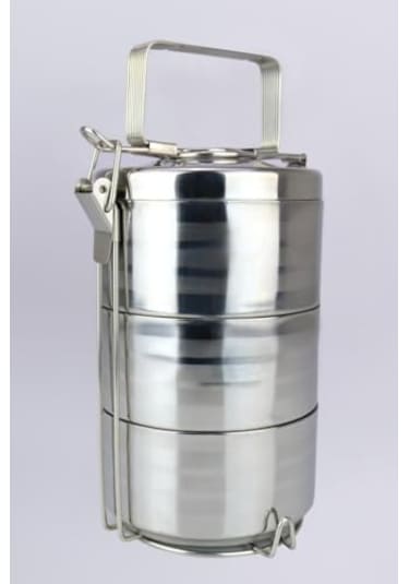 3 Lü Çelik Hazneli Yemek Taşıma Saklama Ve Sefer Tası İş Ofis Okul İçin Gri - Yk1430 C320.025 Renkli