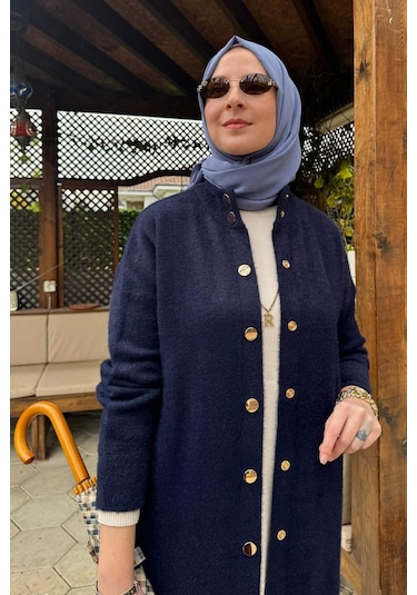 Rabia Şamlı Yakut Angora Triko Kap Lacivert Çok Renkli