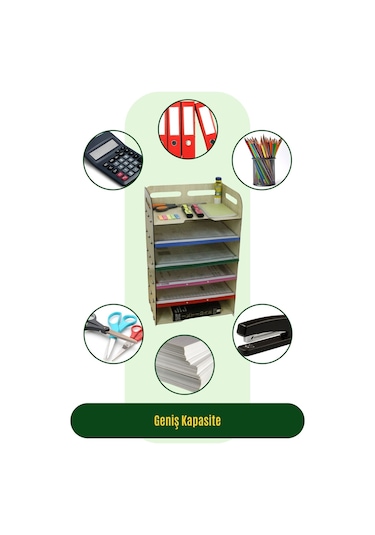 Masa Düzenleyici Organizer Evrak Rafı Masaüstü Organizer Model 5 - Açık Meşe
