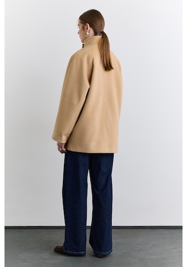 Manuka Yüksek Yaka Kruvaze Kaban Camel Aw25kbn00019-05 Camel