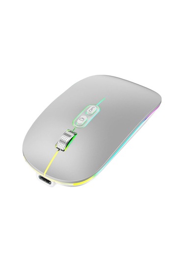 Tenfowee M103 Çift Modlu 2.4g+bt5.1 Kablosuz Mouse, Sessiz Ofis Kullanıma Uygun, 3 Seviye Dpı Ayarlı 800-1200-1600 , 500mah Şarj Edilebilir Pil, Gümüş Rengi