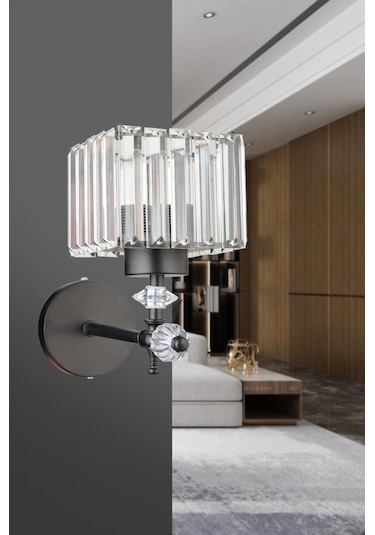 İstanbul Avize Cabo Tekli Siyah K-10 Kristal Taşlı Aplik Siyah