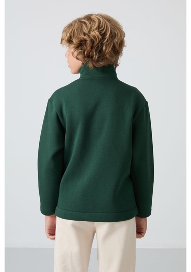 Tommy Life Çam Yeşil Pamuklu Kalın İçi Tüylü Yumuşak Dokulu Standart Fit Nakışlı Erkek Çocuk Sweatshirt - 1124 Çam Yeşili