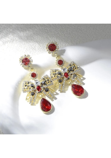 Ganzhoushop Yeni Yay Vintage Tarzı Su Saray Renk Lüks Kristal Kırmızı Kadın Için Moda Eğilim 2025 Eo Kırmızı